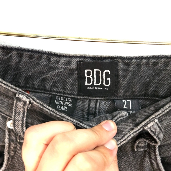 BDG | Women's Distressed Black Jeans Stretch High Rise Flare - Picture 6 of 11